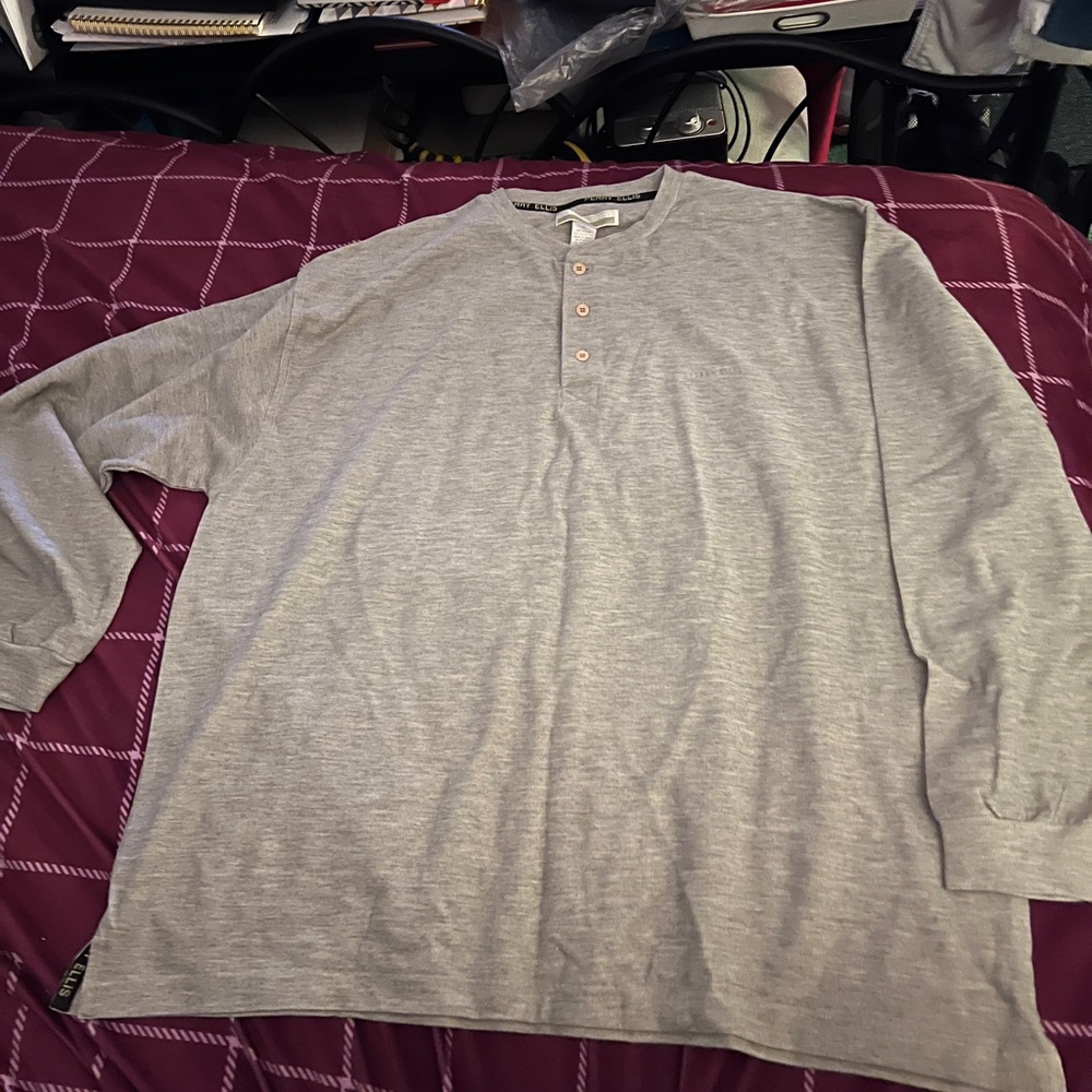 Perry Ellis Light Heather Gray XL Henley Long Sleeve shirt